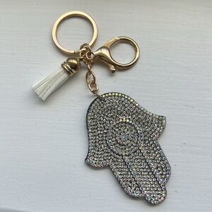 COPY - White Hasma Bling Rhinestone &  Tassle Keychain